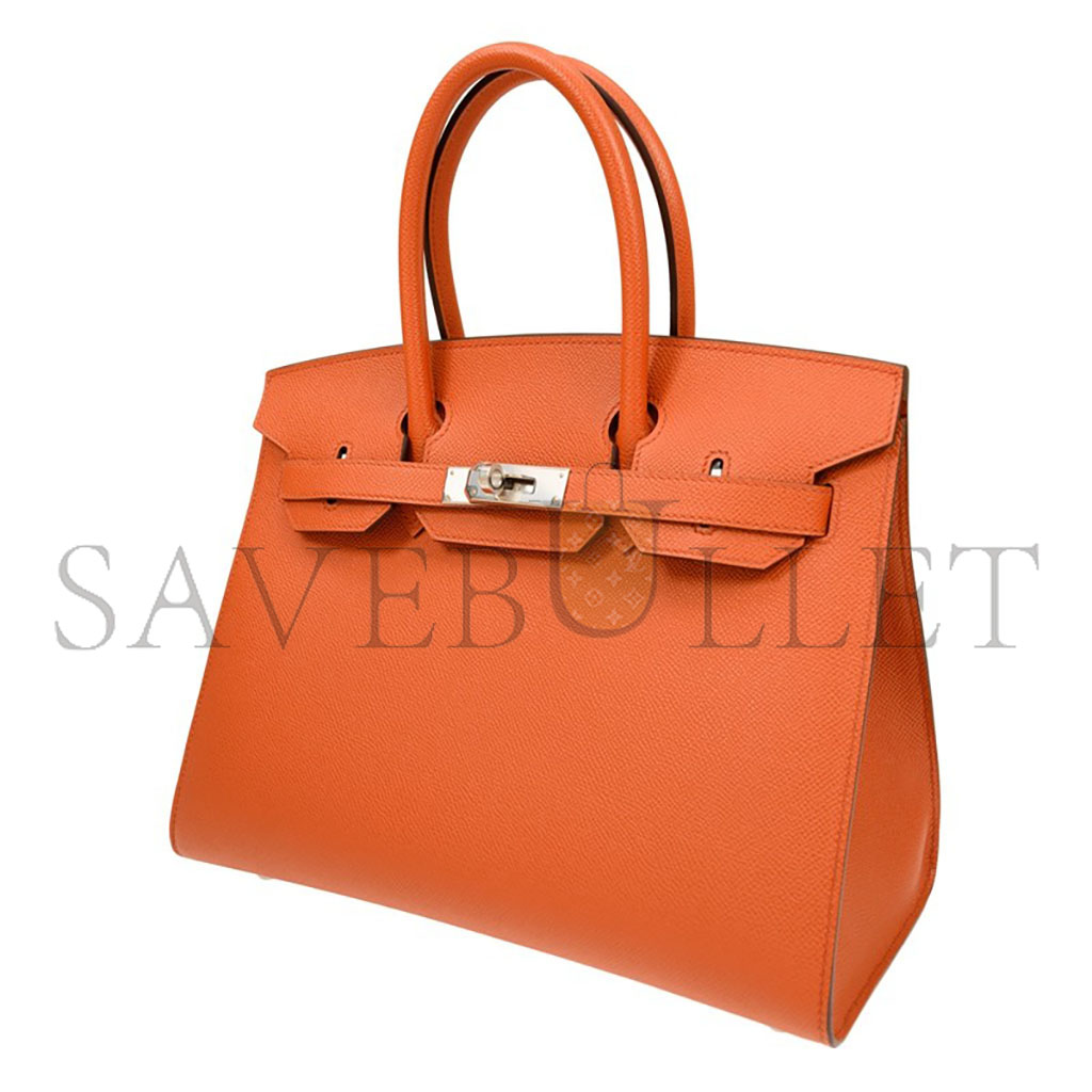 H**mes master birkin 35 epsom leather orange silver buckle luxury bag bk30r1epsso (35*28*18cm)